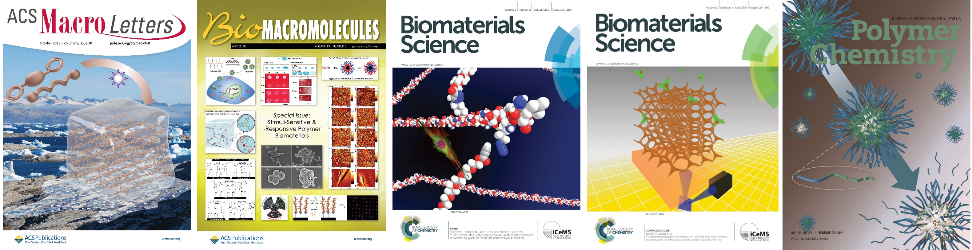 Images of journal covers in which Dove Group papers have been published, such as Biomaterials Science
